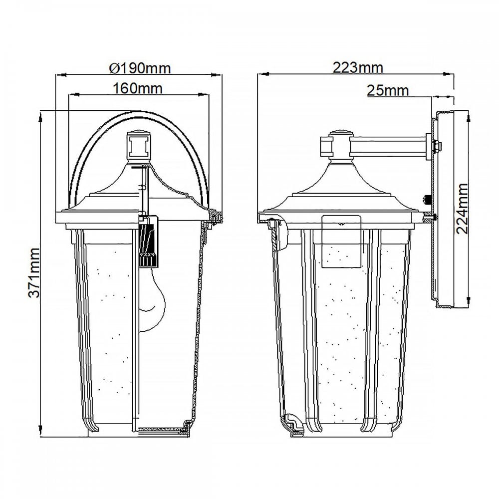 QN-FAIRFIELD-L-BK Fairfield 1 Light Large Wall Lantern Black