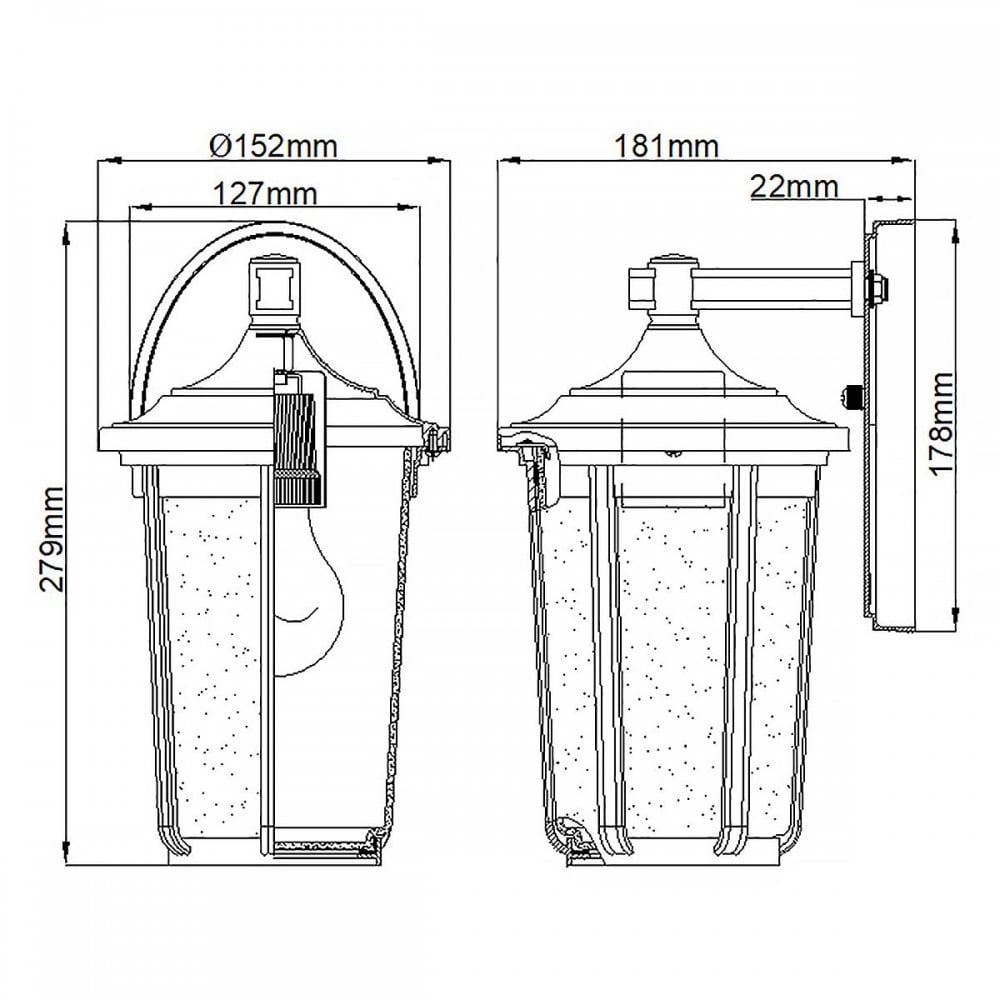 QN-FAIRFIELD-M-BK Fairfield 1 Light Medium Wall Lantern - Black