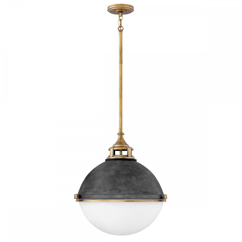 QN-FLETCHER-P-L-AZ Fletcher 3 Light Pendant Aged Zinc & Heritage Brass