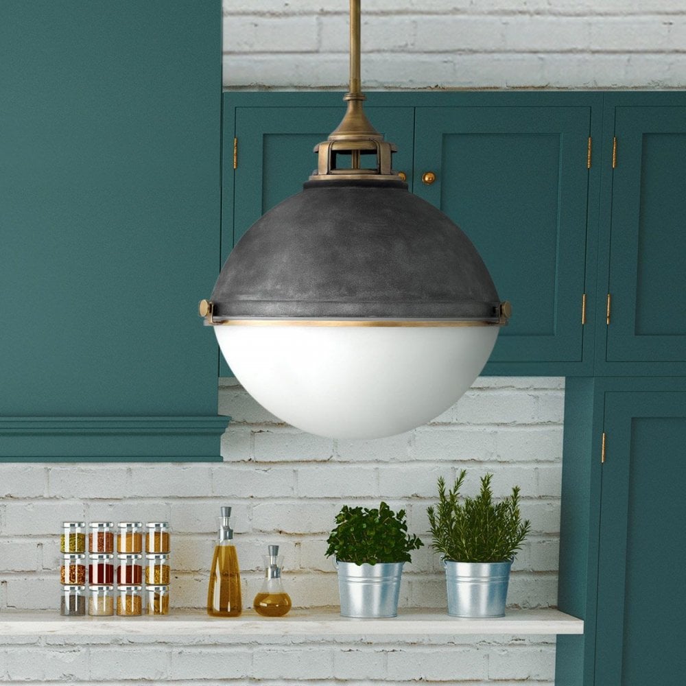 QN-FLETCHER-P-L-AZ Fletcher 3 Light Pendant Aged Zinc & Heritage Brass