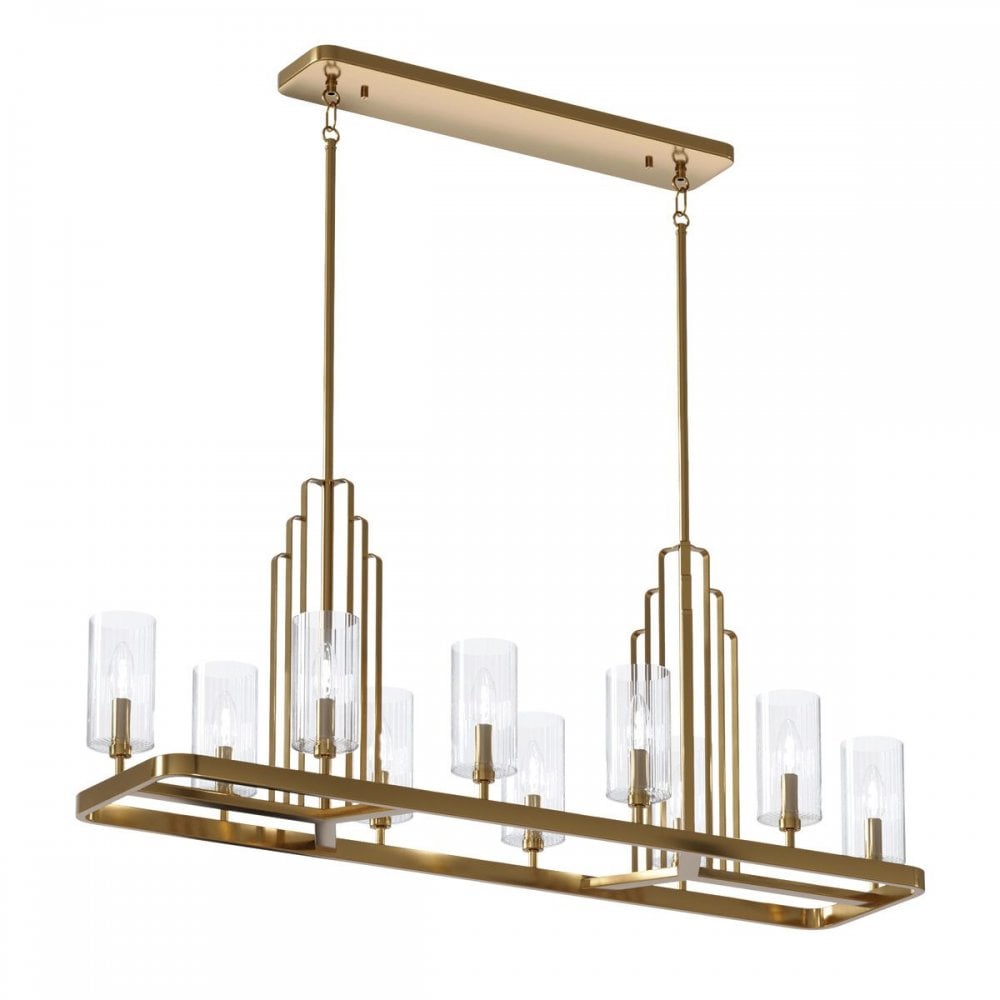 QN-KIMROSE10-BNB Kimrose 10 Light Linear Chandelier - Brass Brushed Natural Brass