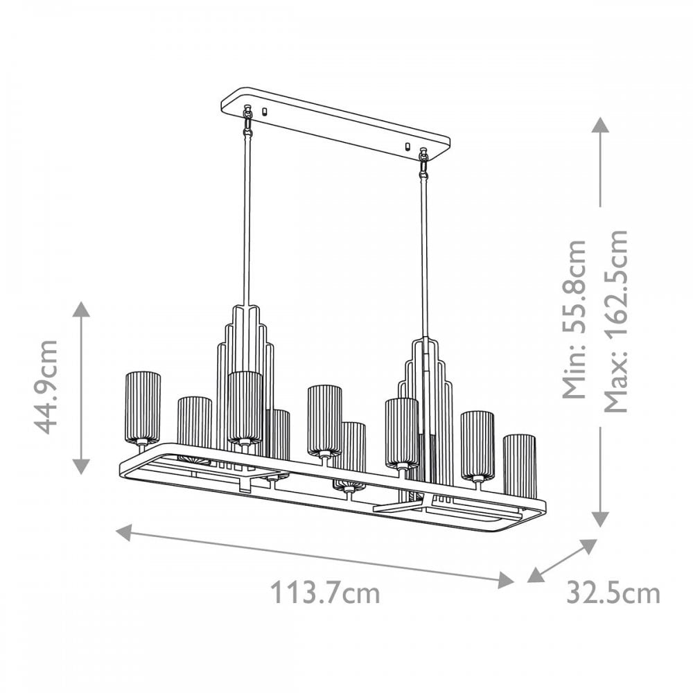 QN-KIMROSE10-BNB Kimrose 10 Light Linear Chandelier - Brass Brushed Natural Brass