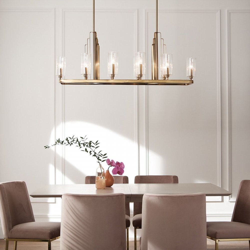 QN-KIMROSE10-BNB Kimrose 10 Light Linear Chandelier - Brass Brushed Natural Brass