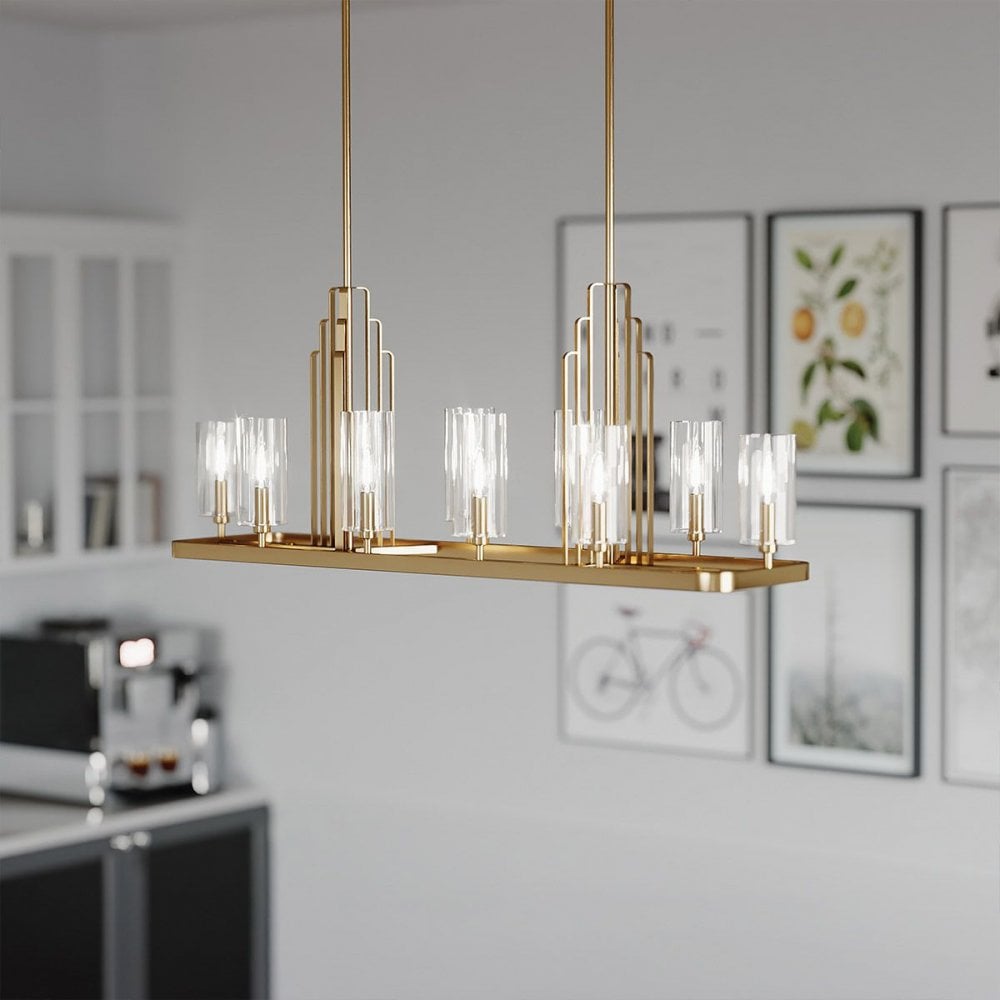 QN-KIMROSE10-BNB Kimrose 10 Light Linear Chandelier - Brass Brushed Natural Brass