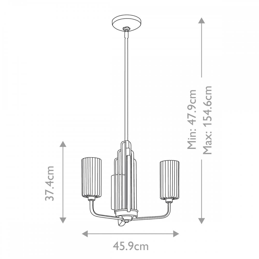 QN-KIMROSE3-BNB Kimrose 3 Light Chandelier - Brass Brushed Natural Brass