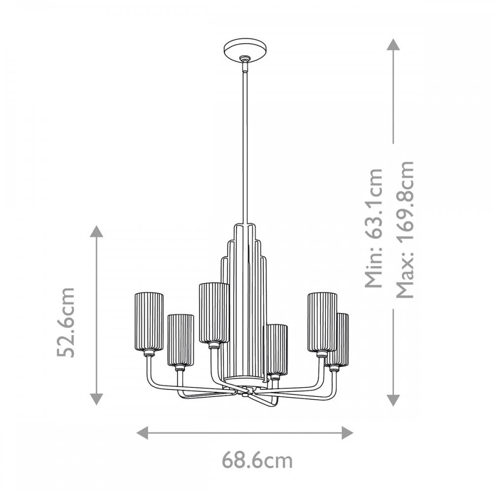 QN-KIMROSE6-BNB Kimrose 6 Light Chandelier - Brass Brushed Natural Brass