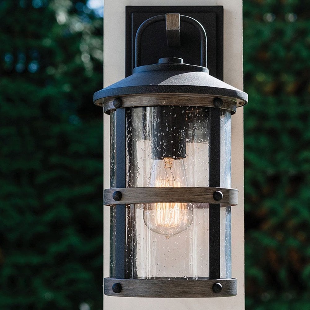 QN-LAKEHOUSE2-S-DZ Lakehouse 1 Light Small Wall Lantern Aged Zinc with Driftwood Grey