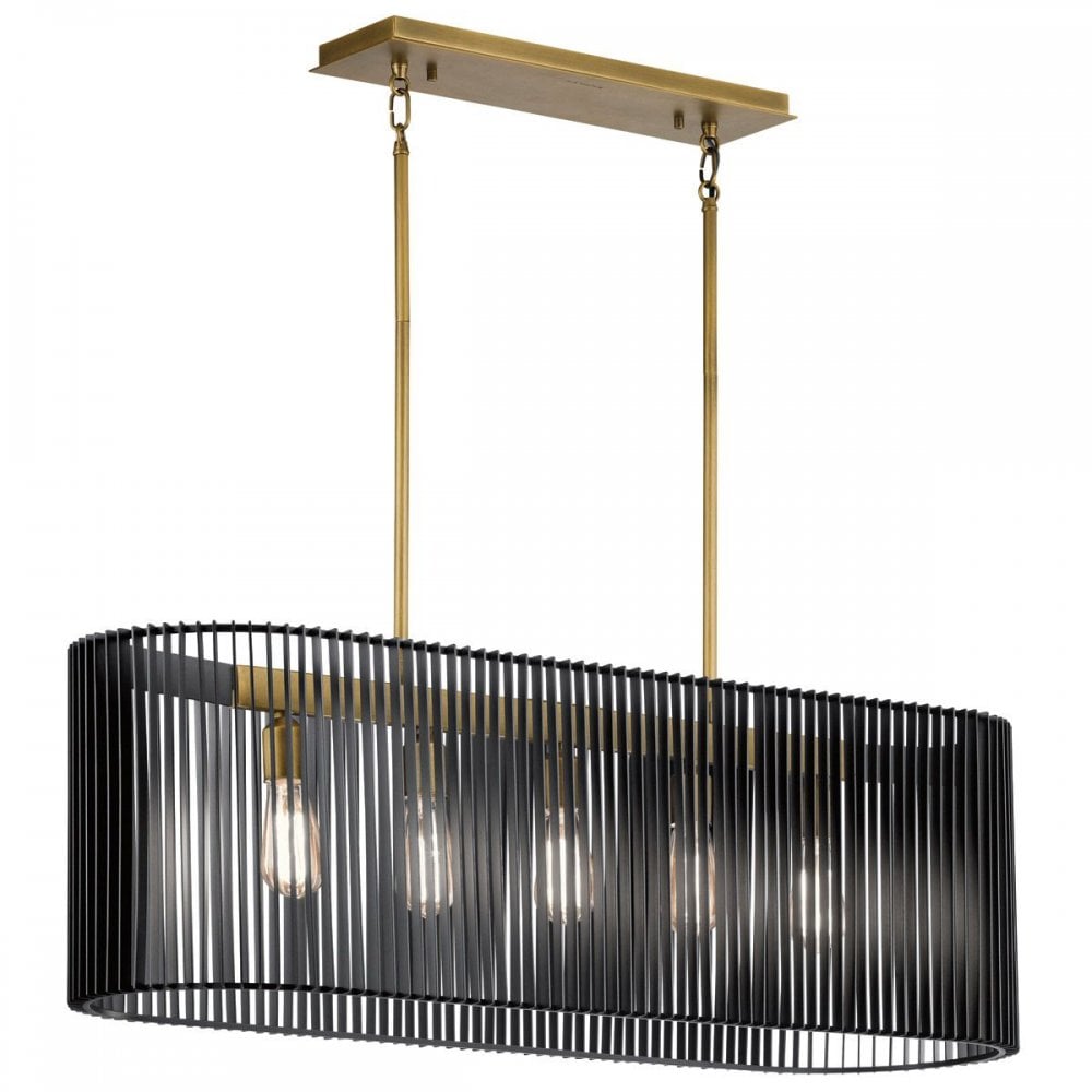 QN-LINARA-ISLE-BK Linara 5 Light Linear Chandelier Black & Natural Brass