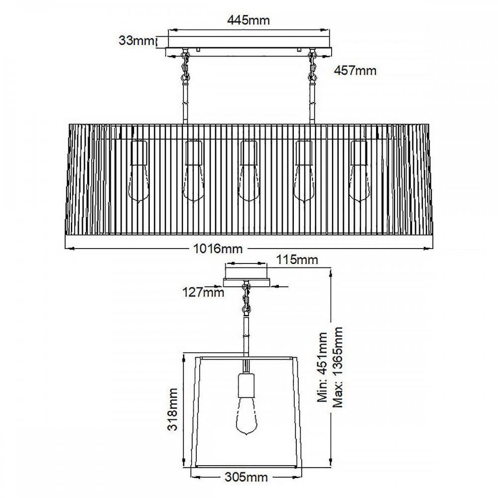 QN-LINARA-ISLE-BK Linara 5 Light Linear Chandelier Black & Natural Brass