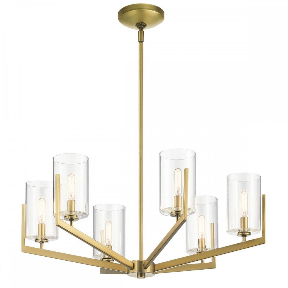 QN-NYE6-BNB Nye 6 Light Chandelier - Brass Brushed Natural Brass