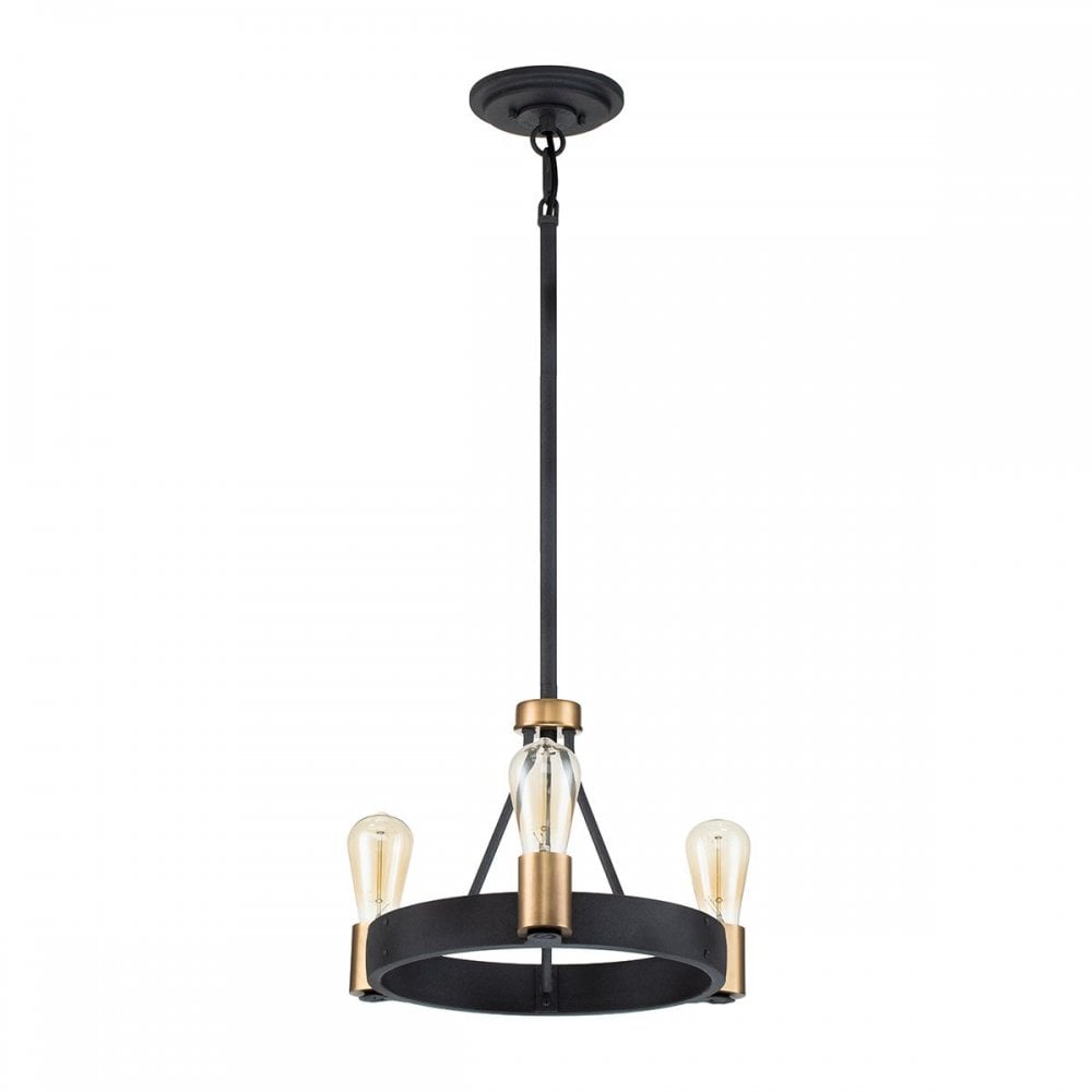 QN-SILAS-3P-DZ Silas 3 Light Pendant/ Semi-Flush Aged Zinc & Heritage Brass