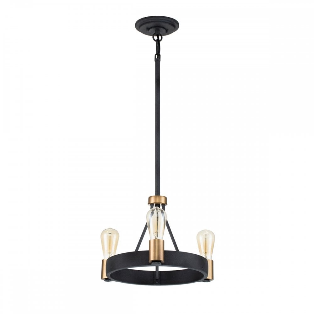 QN-SILAS-3P-DZ Silas 3 Light Pendant/ Semi-Flush Aged Zinc & Heritage Brass