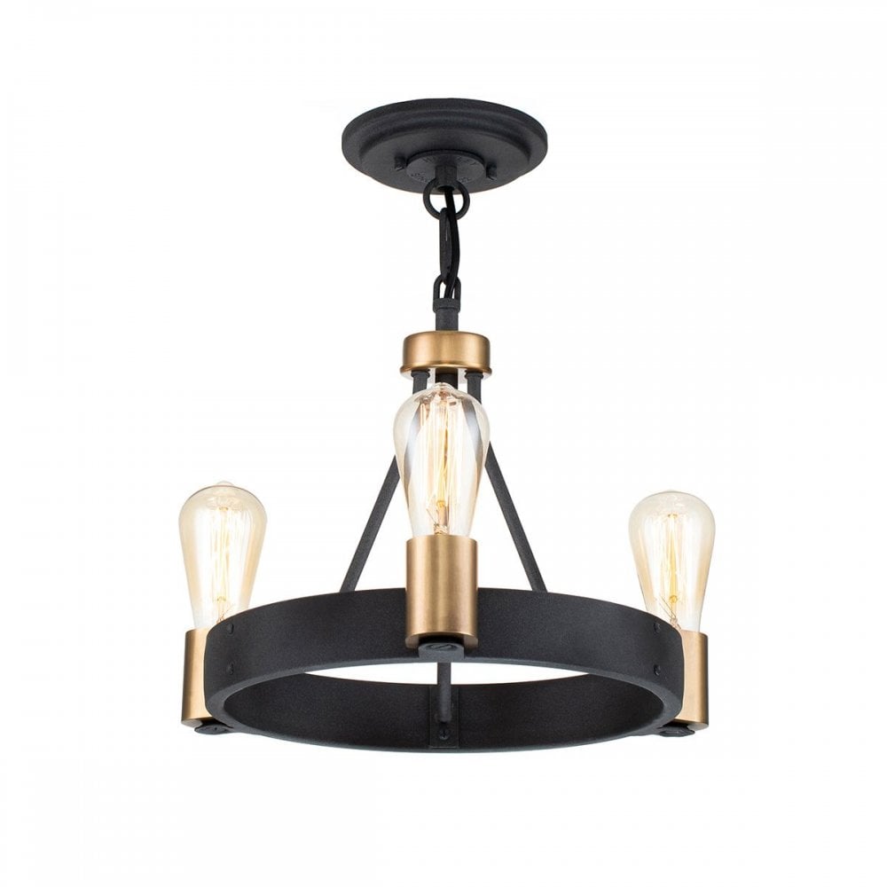 QN-SILAS-3P-DZ Silas 3 Light Pendant/ Semi-Flush Aged Zinc & Heritage Brass