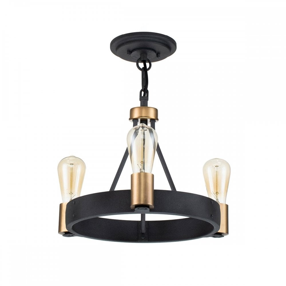 QN-SILAS-3P-DZ Silas 3 Light Pendant/ Semi-Flush Aged Zinc & Heritage Brass