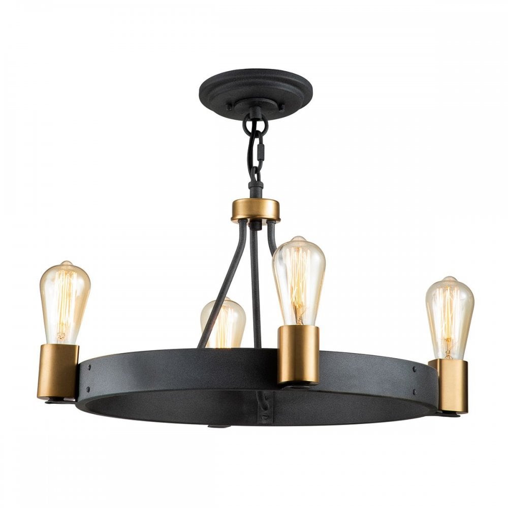 QN-SILAS-4P-DZ Silas 4 Light Pendant/ Semi-Flush Aged Zinc & Heritage Brass
