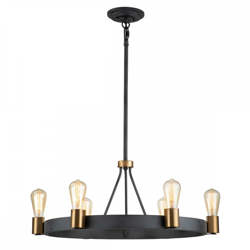 QN-SILAS-6P-DZ Silas 6 Light Pendant/ Semi-Flush Aged Zinc & Heritage Brass