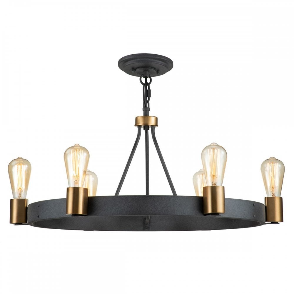 QN-SILAS-6P-DZ Silas 6 Light Pendant/ Semi-Flush Aged Zinc & Heritage Brass