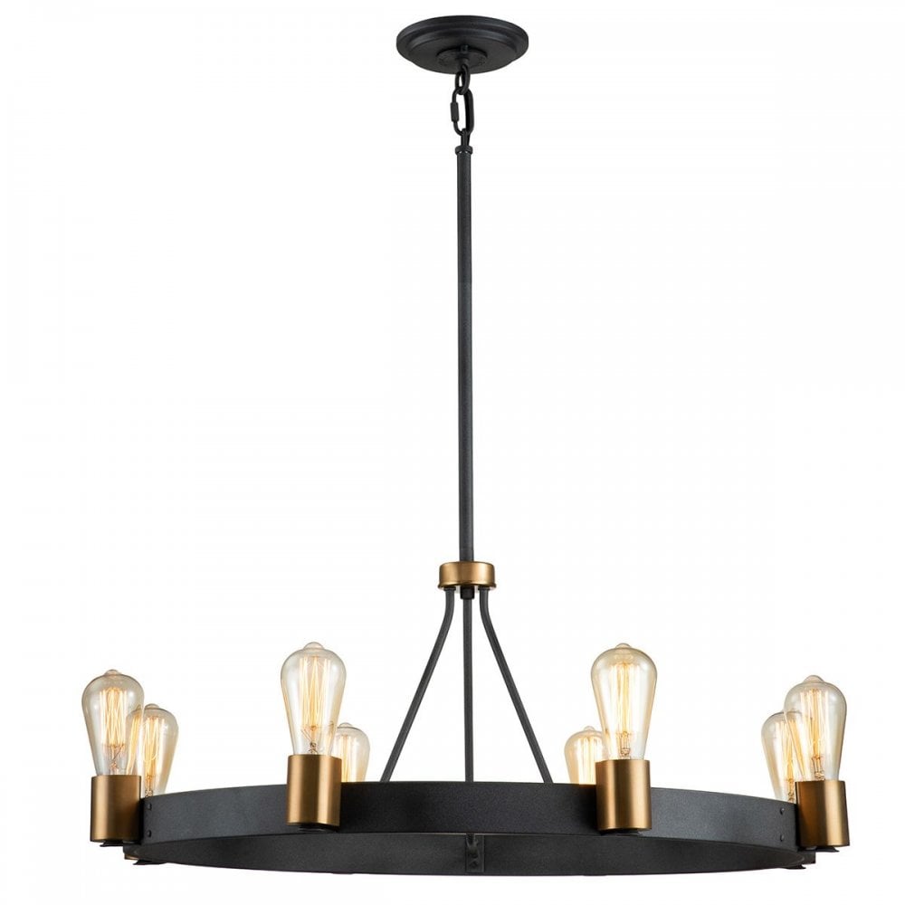 QN-SILAS-8P-DZ Silas 8 Light Pendant/ Semi-Flush Aged Zinc & Heritage Brass