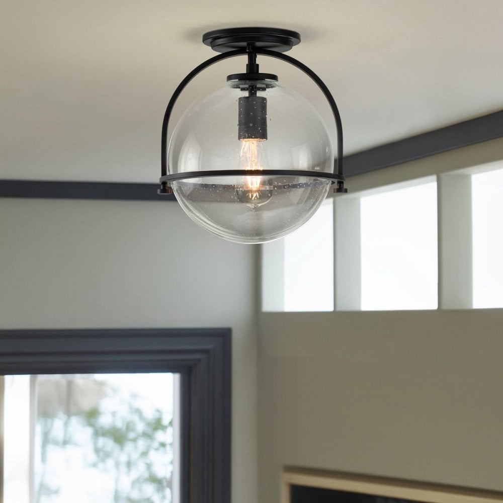 QN-SOMERSET-F-C-BK Somerset 1 Light Flush - Black/Clear Black