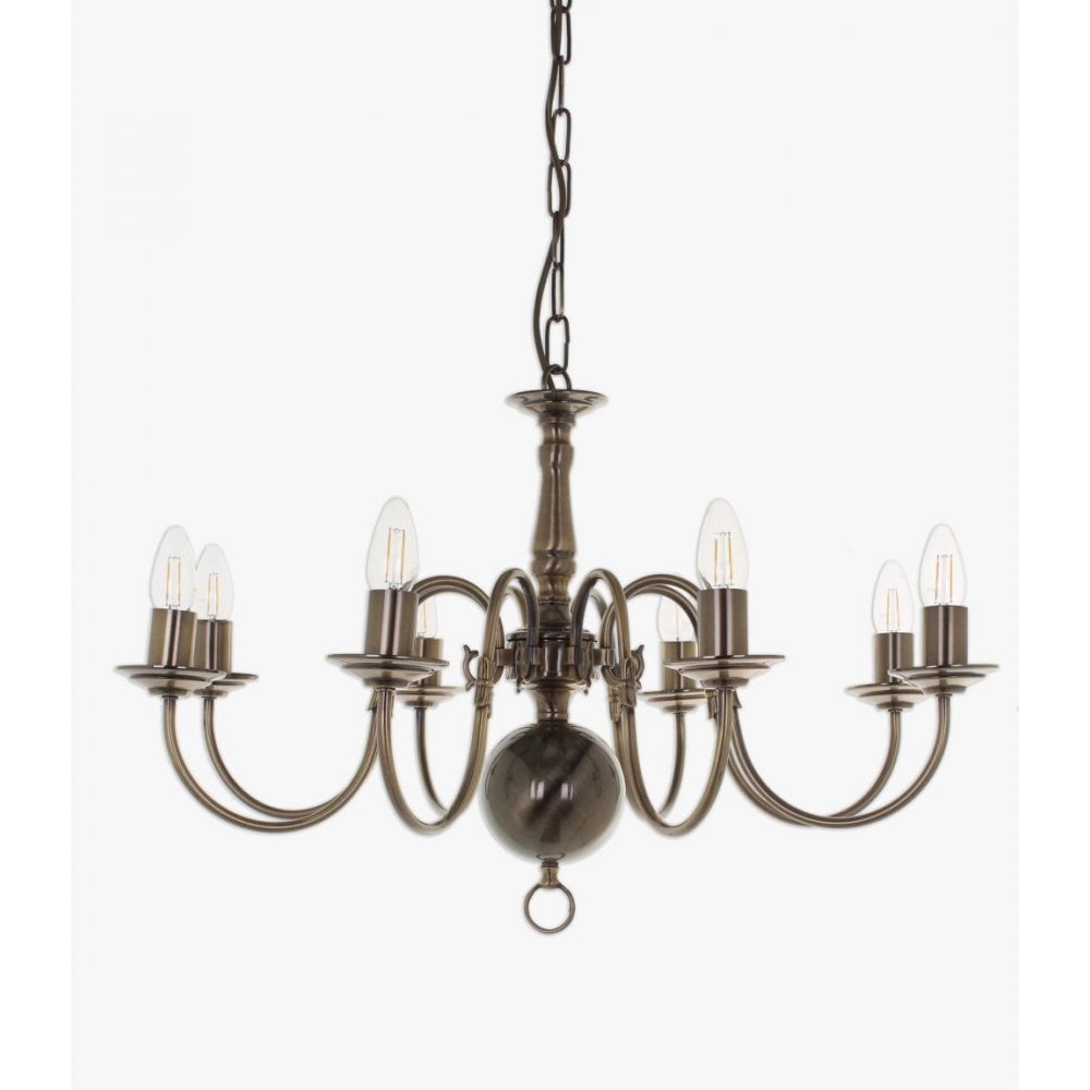 BF00350/08/AB Flemish 8 Light Chandelier Antique Brass