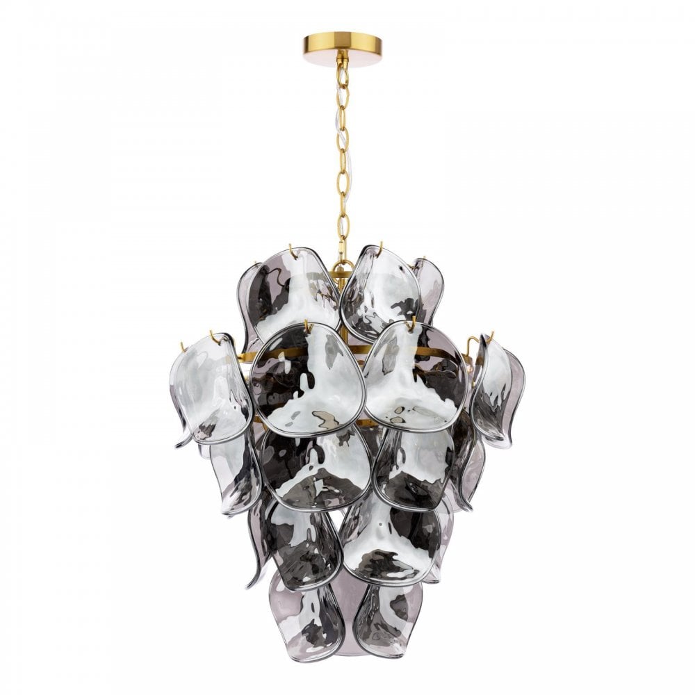 GEN0842 Genoa 8 Light Pendant Natural Brass and Smoked Glass