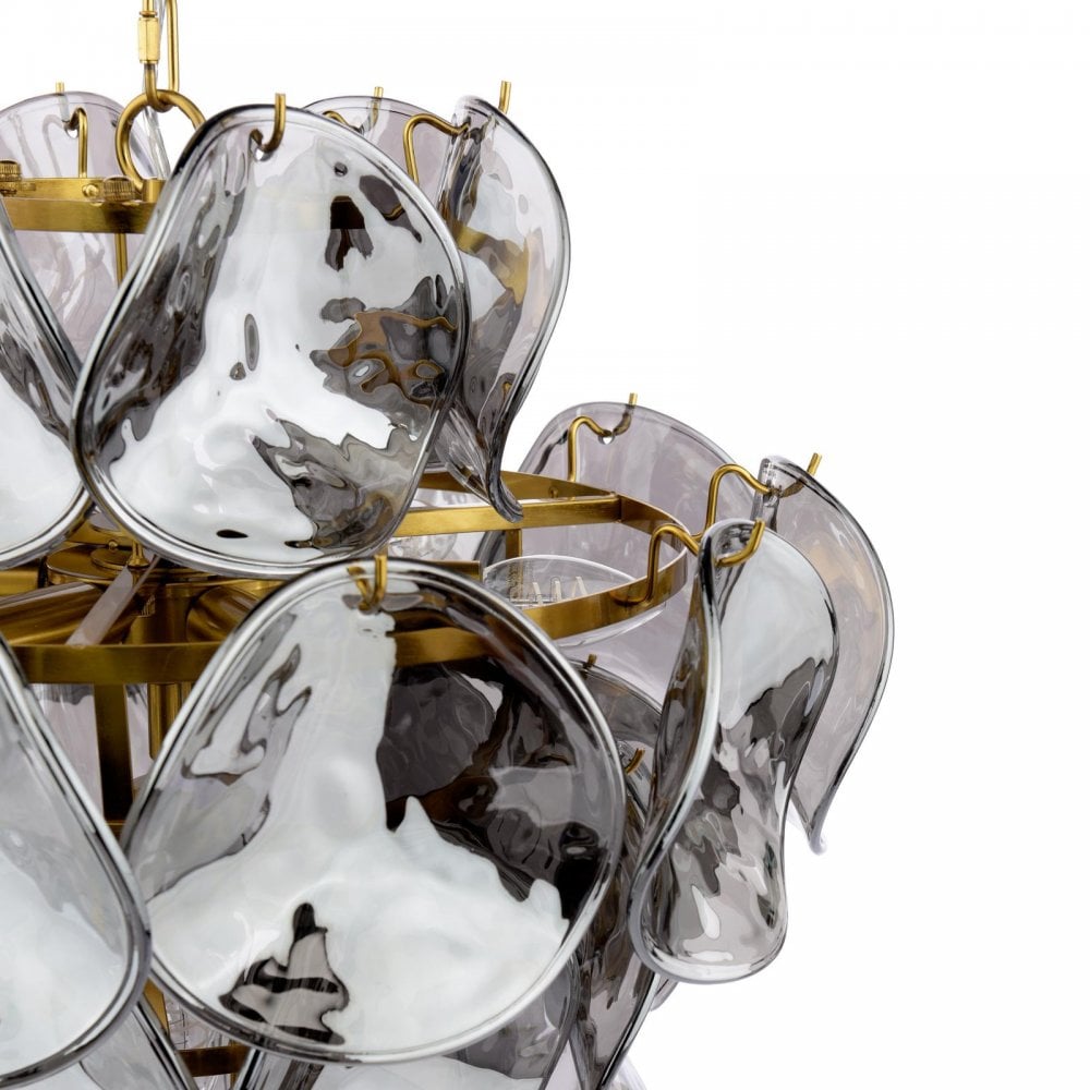 GEN0842 Genoa 8 Light Pendant Natural Brass and Smoked Glass