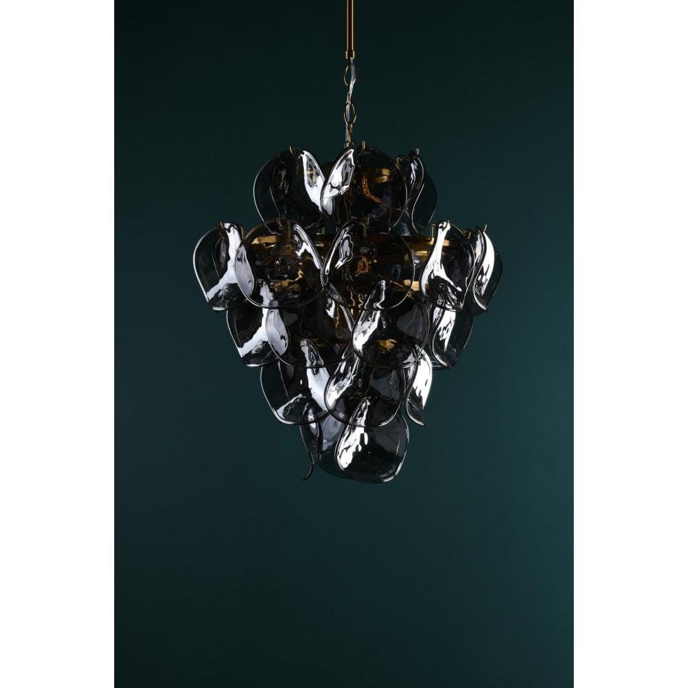 GEN0842 Genoa 8 Light Pendant Natural Brass and Smoked Glass