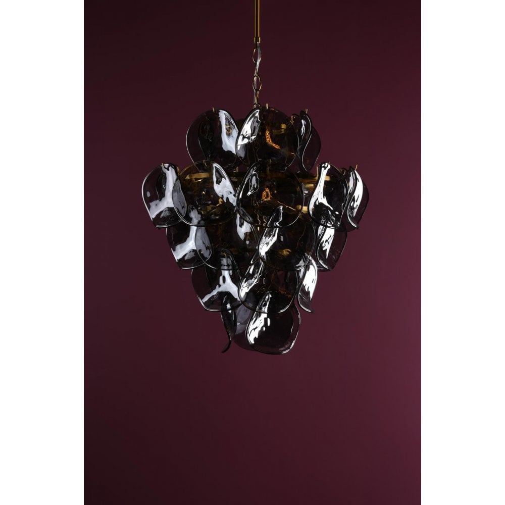 GEN0842 Genoa 8 Light Pendant Natural Brass and Smoked Glass