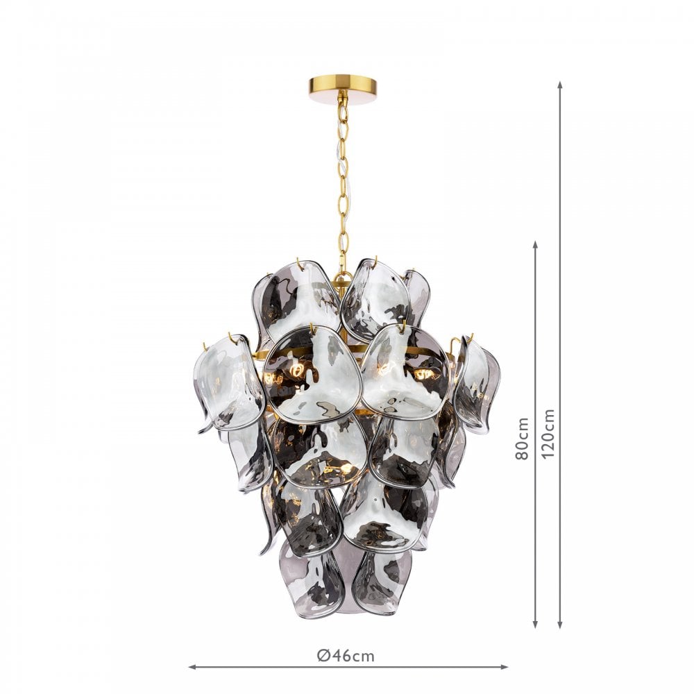 GEN0842 Genoa 8 Light Pendant Natural Brass and Smoked Glass