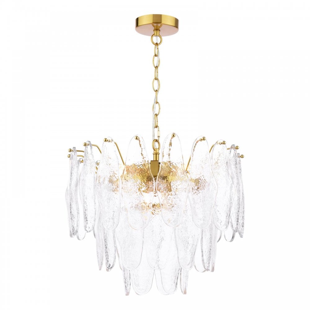 KIM0642 Kimmia 6 Light Pendant Natural Brass and Textured Glass