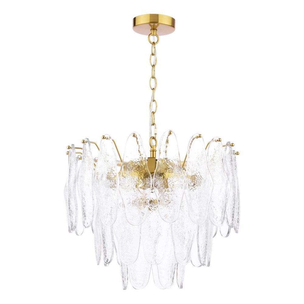 KIM0642 Kimmia 6 Light Pendant Natural Brass and Textured Glass