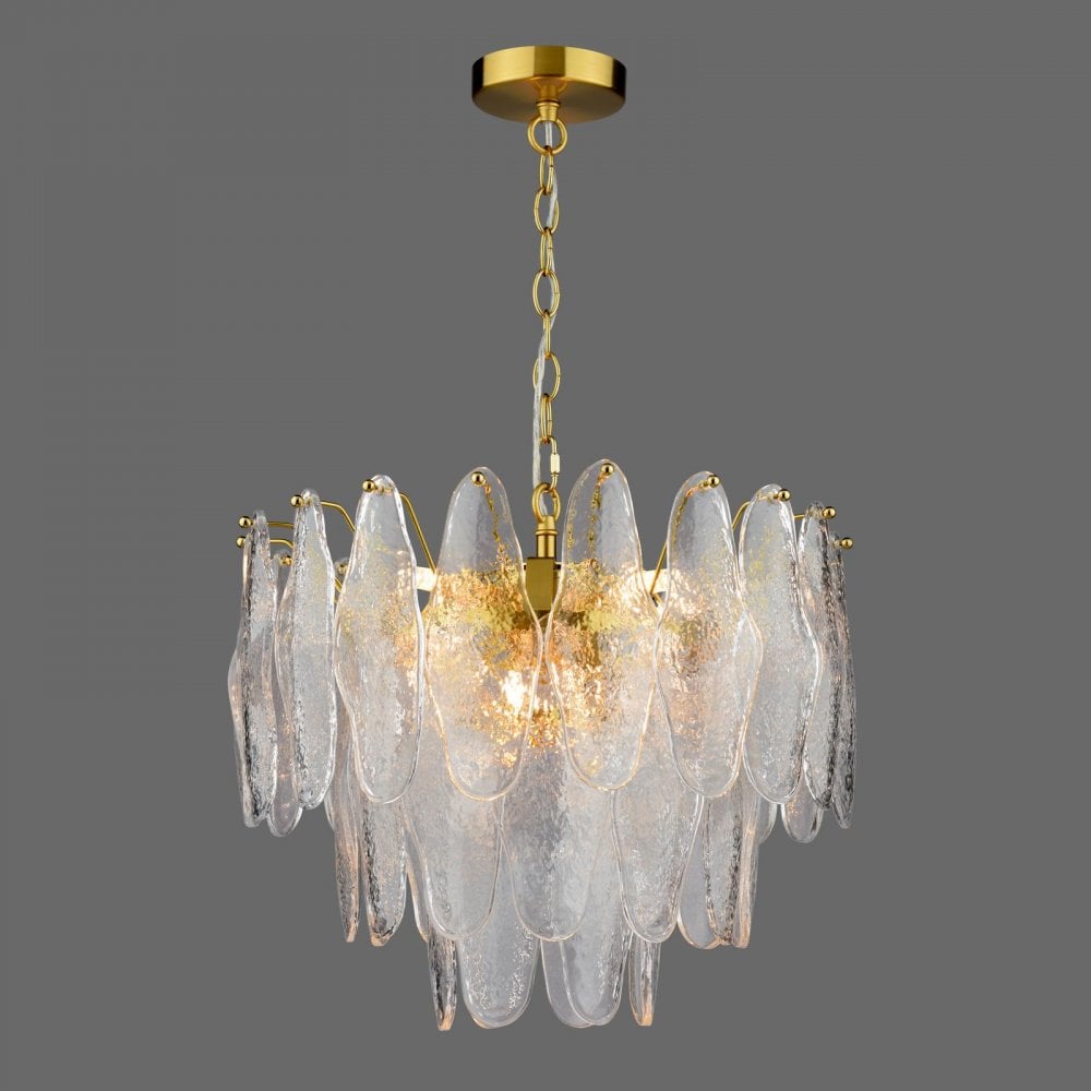 KIM0642 Kimmia 6 Light Pendant Natural Brass and Textured Glass