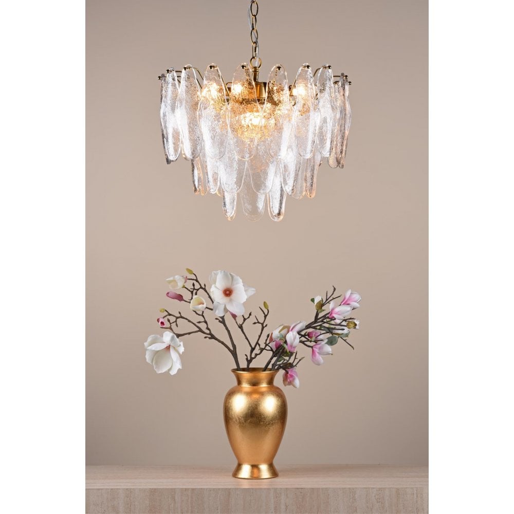 KIM0642 Kimmia 6 Light Pendant Natural Brass and Textured Glass