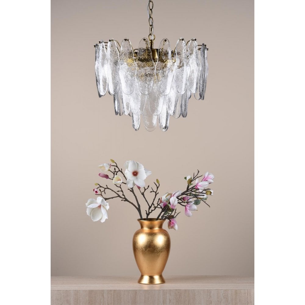 KIM0642 Kimmia 6 Light Pendant Natural Brass and Textured Glass