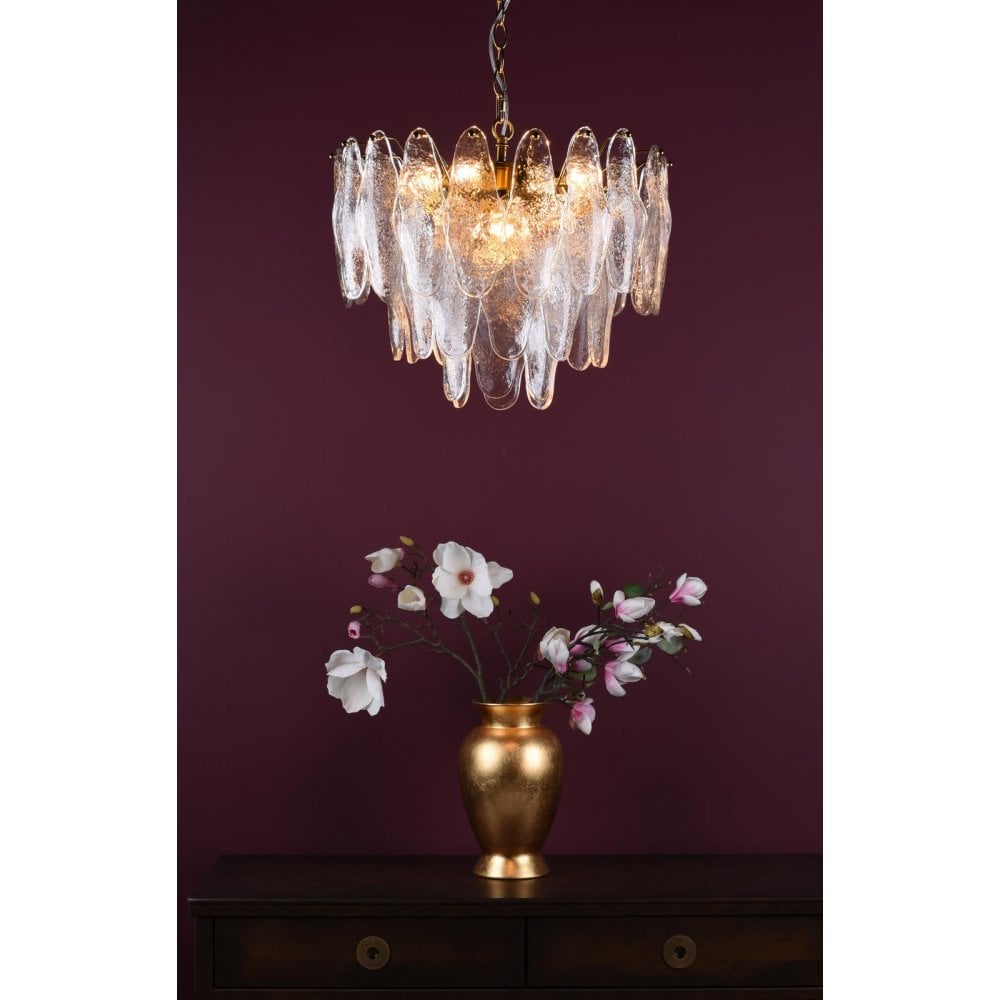 KIM0642 Kimmia 6 Light Pendant Natural Brass and Textured Glass