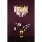 KIM0642 Kimmia 6 Light Pendant Natural Brass and Textured Glass