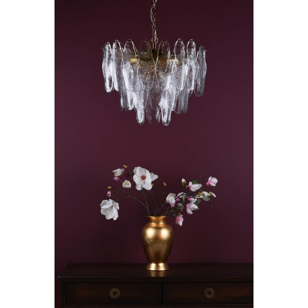 KIM0642 Kimmia 6 Light Pendant Natural Brass and Textured Glass