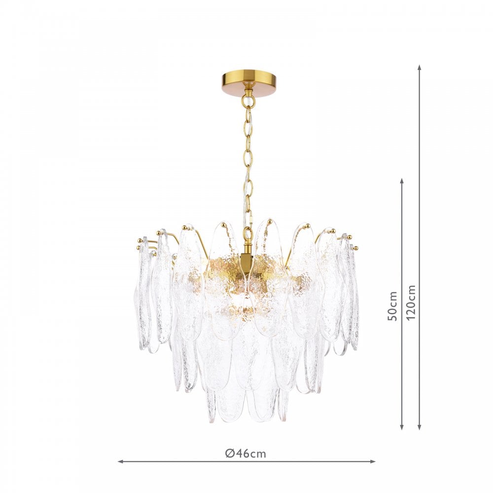 KIM0642 Kimmia 6 Light Pendant Natural Brass and Textured Glass