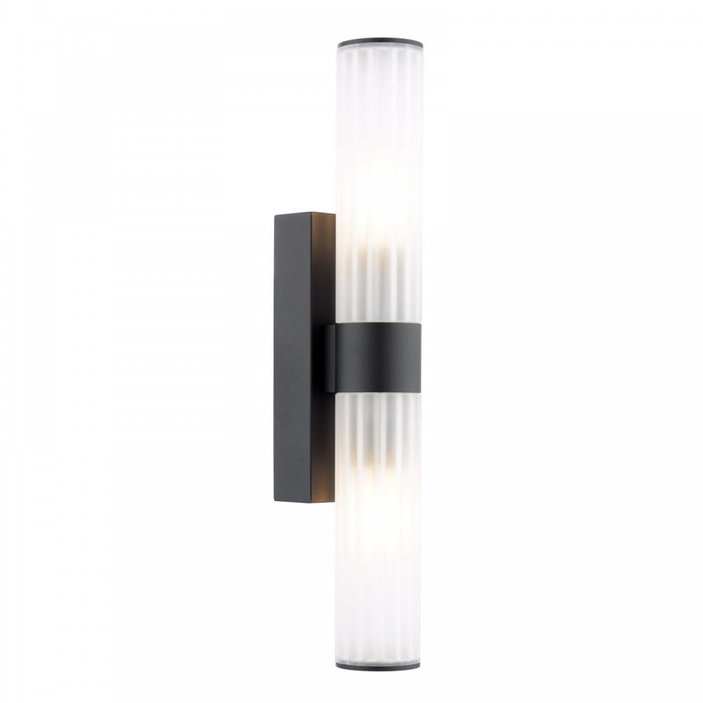 LAR0922 Lars 2 Light Bathroom Wall Light Matt Black and White Frosted Acrylic IP44