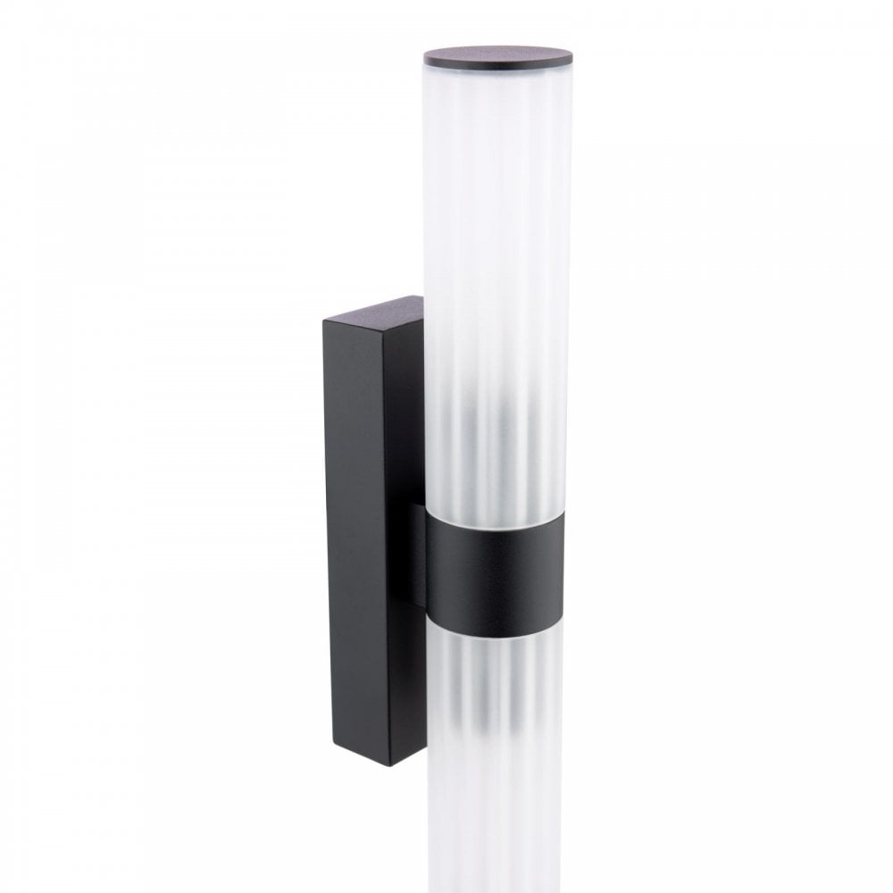 LAR0922 Lars 2 Light Bathroom Wall Light Matt Black and White Frosted Acrylic IP44