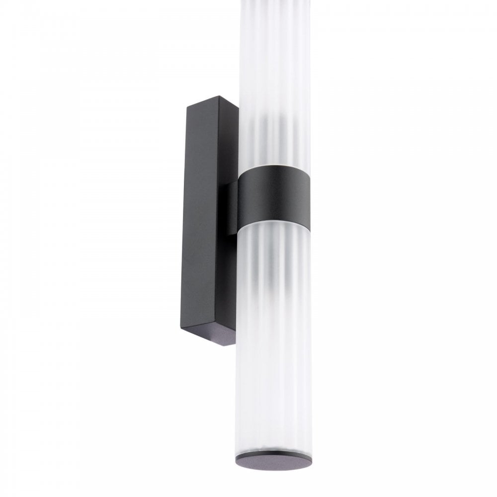 LAR0922 Lars 2 Light Bathroom Wall Light Matt Black and White Frosted Acrylic IP44