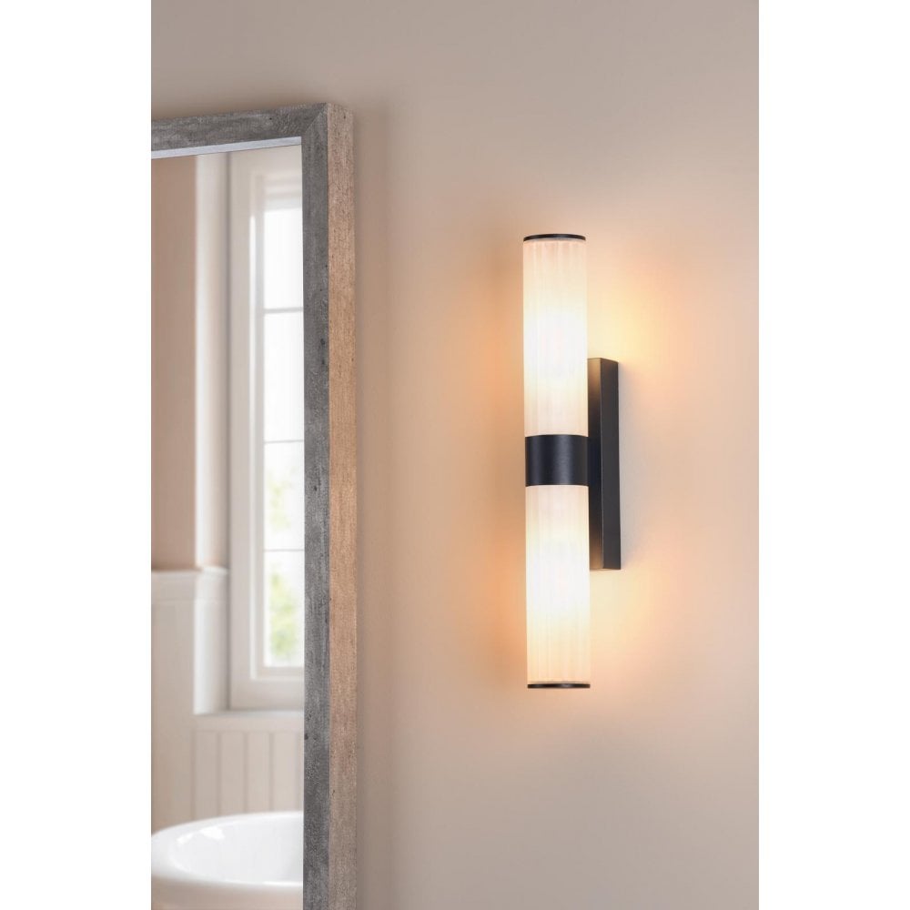 LAR0922 Lars 2 Light Bathroom Wall Light Matt Black and White Frosted Acrylic IP44