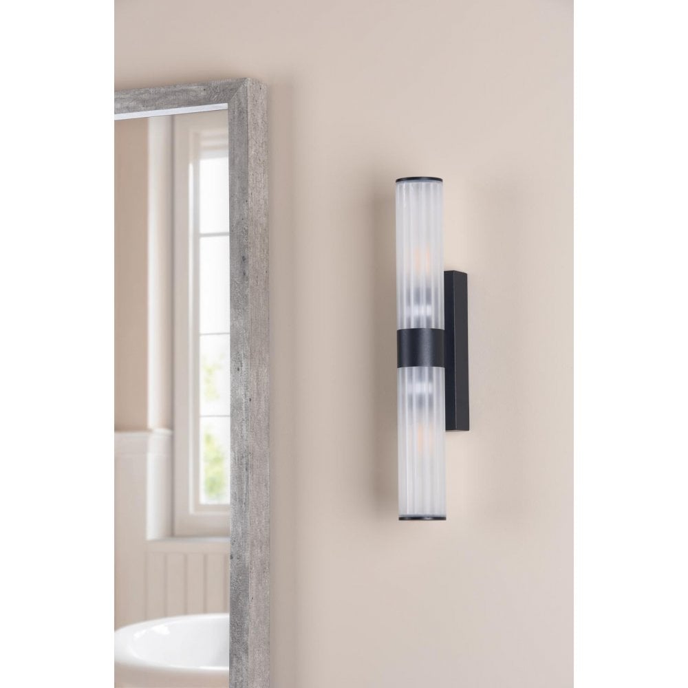 LAR0922 Lars 2 Light Bathroom Wall Light Matt Black and White Frosted Acrylic IP44