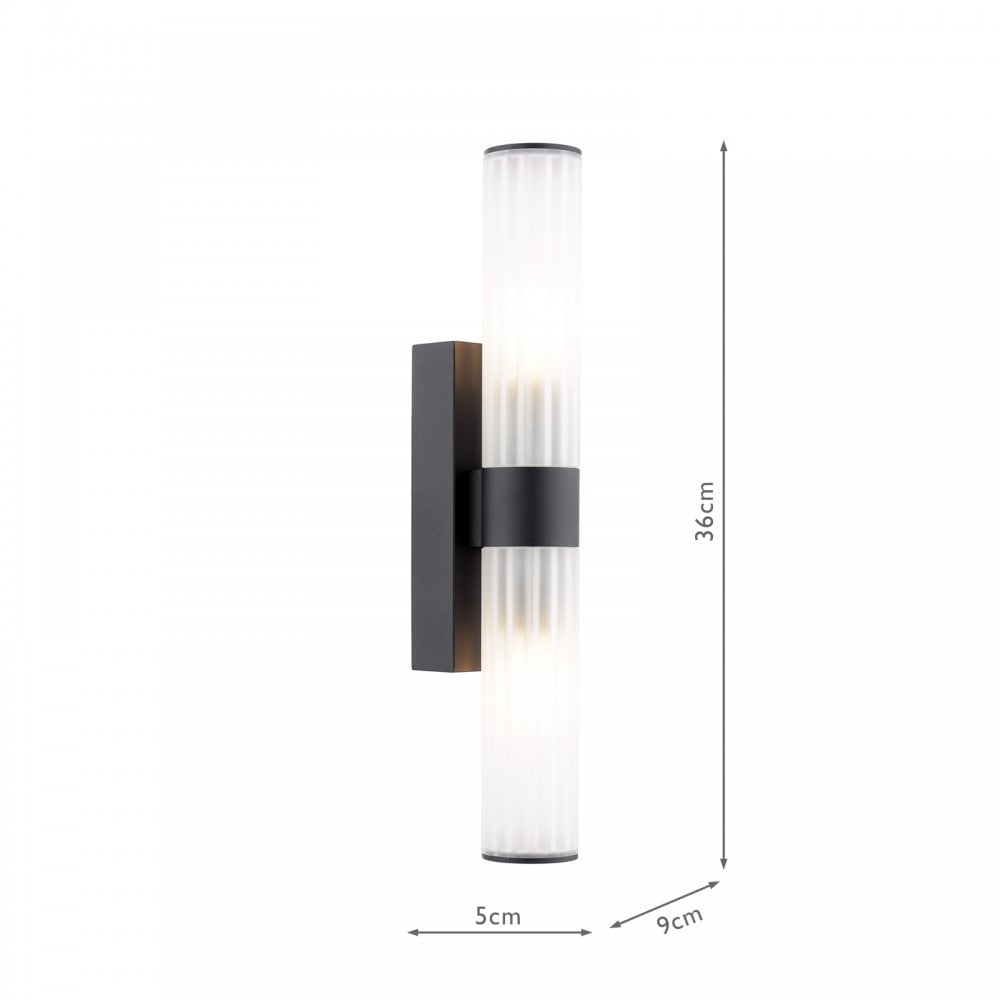 LAR0922 Lars 2 Light Bathroom Wall Light Matt Black and White Frosted Acrylic IP44