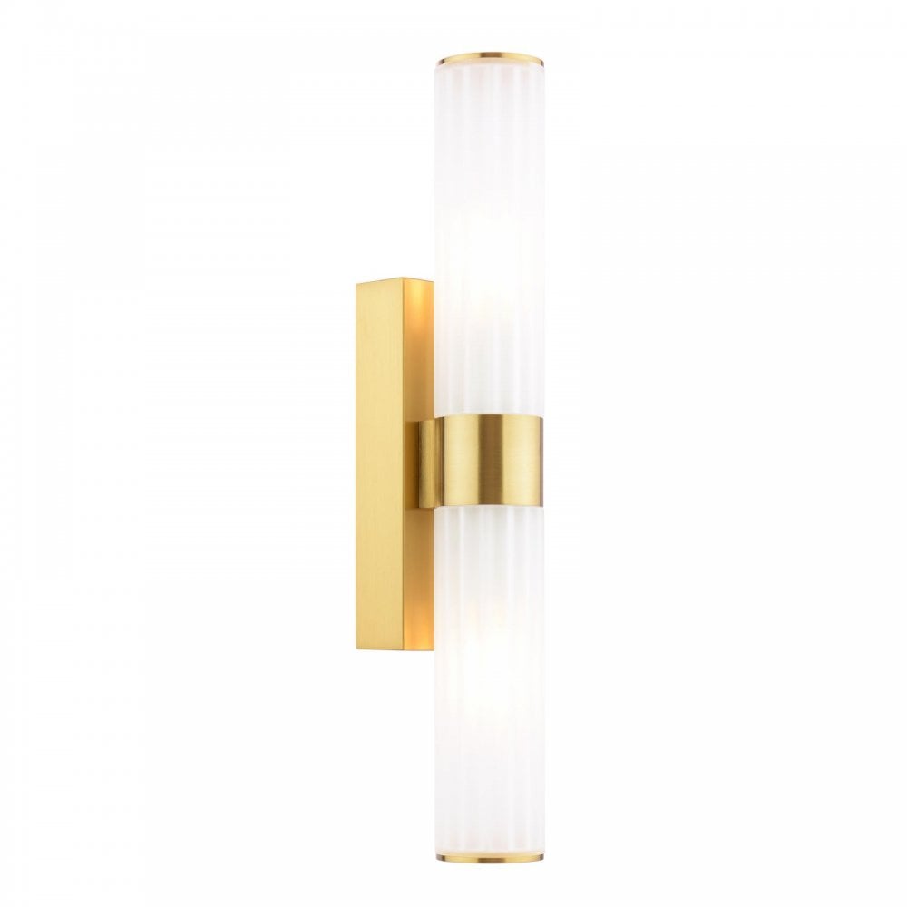 LAR0935 Lars 2 Light Bathroom Wall Light Brushed Gold and White Frosted Acrylic IP44