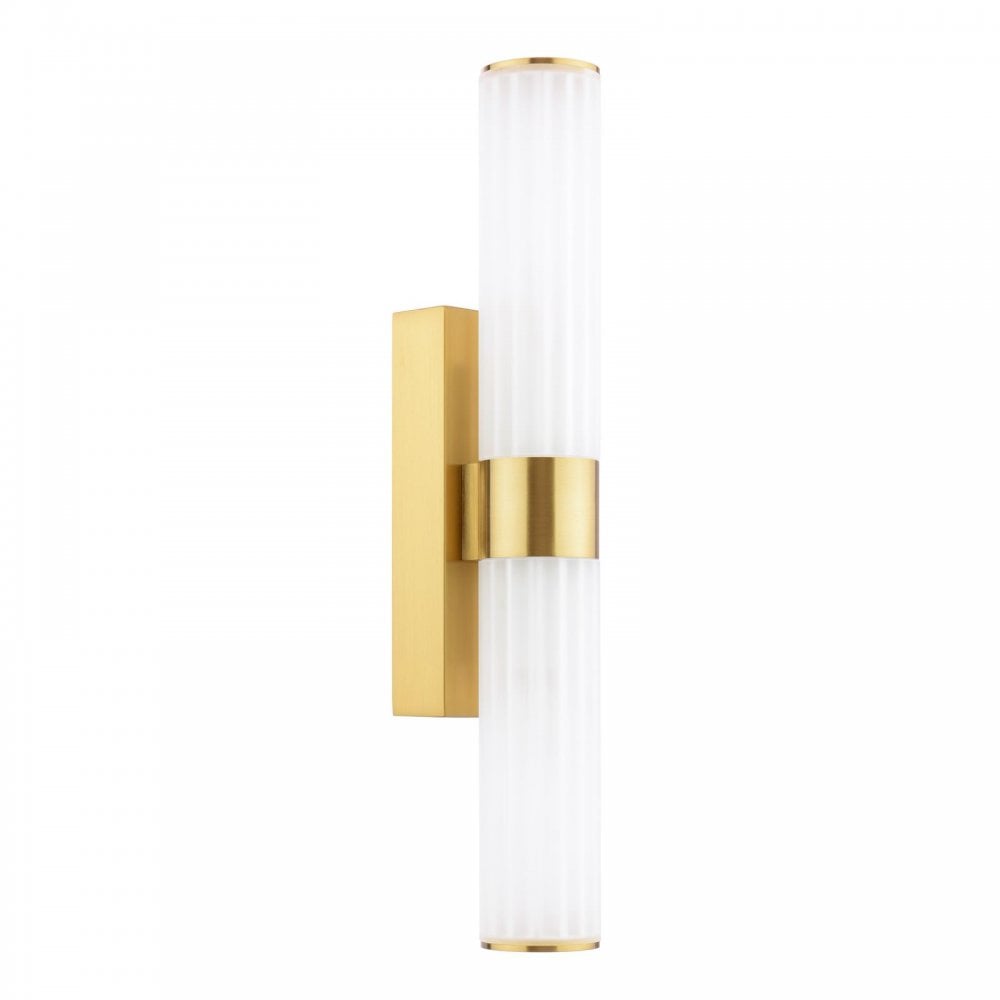 LAR0935 Lars 2 Light Bathroom Wall Light Brushed Gold and White Frosted Acrylic IP44