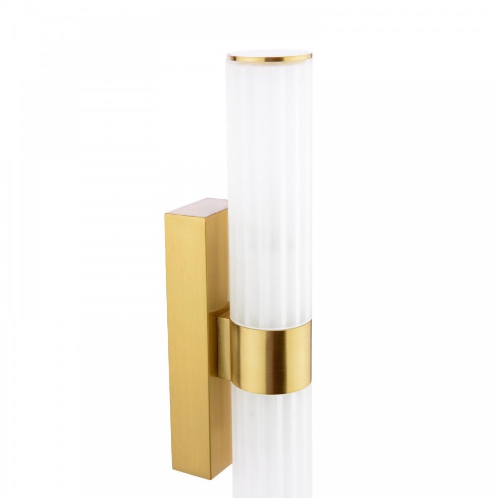 LAR0935 Lars 2 Light Bathroom Wall Light Brushed Gold and White Frosted Acrylic IP44