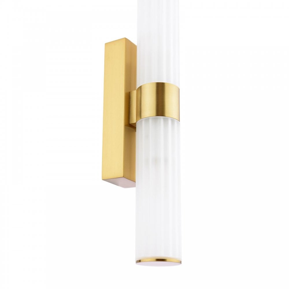 LAR0935 Lars 2 Light Bathroom Wall Light Brushed Gold and White Frosted Acrylic IP44