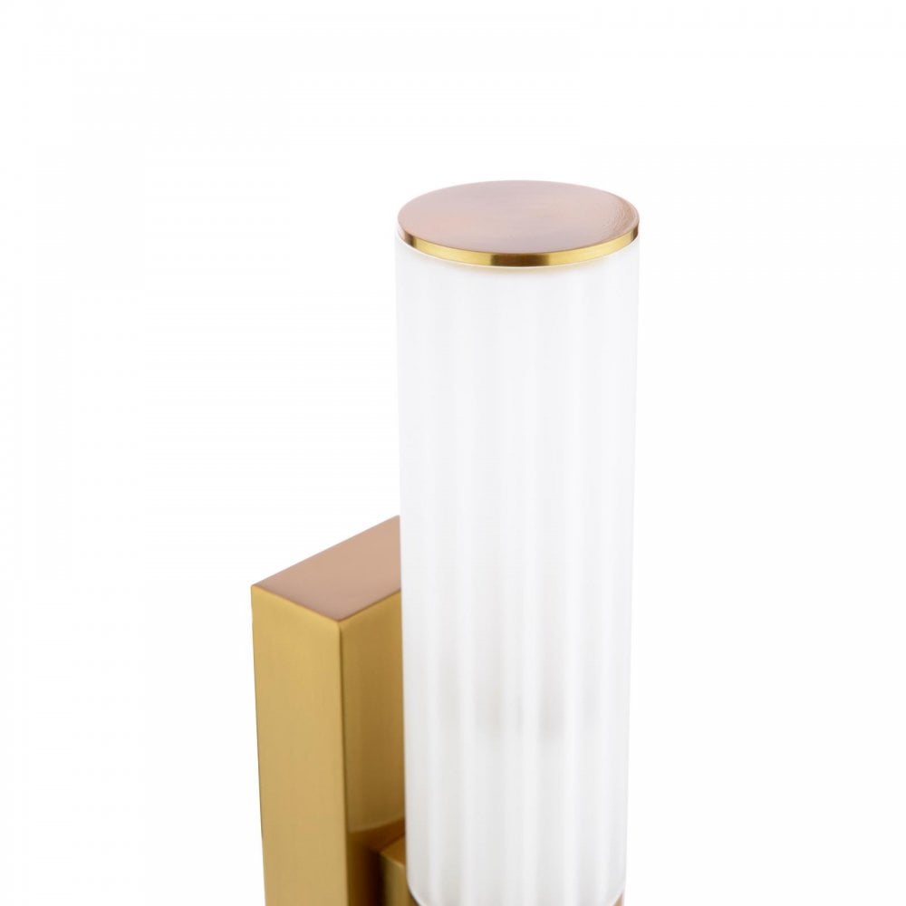 LAR0935 Lars 2 Light Bathroom Wall Light Brushed Gold and White Frosted Acrylic IP44