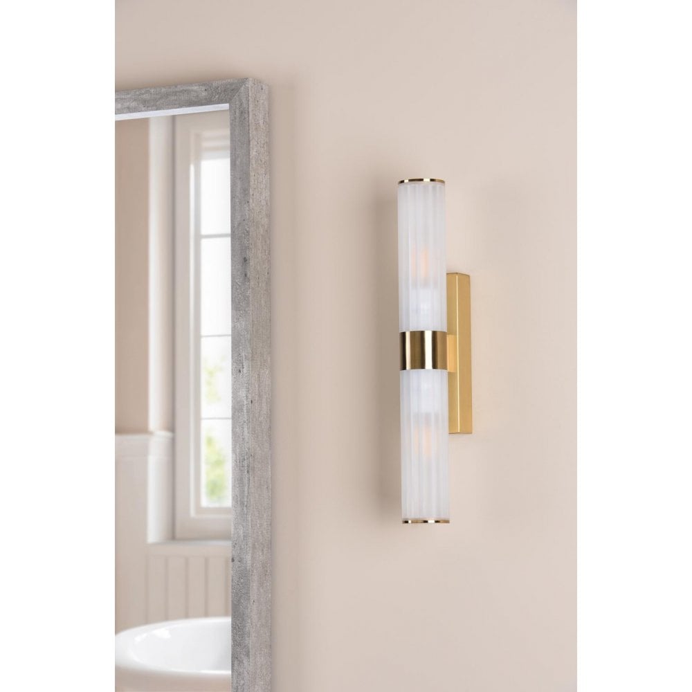 LAR0935 Lars 2 Light Bathroom Wall Light Brushed Gold and White Frosted Acrylic IP44